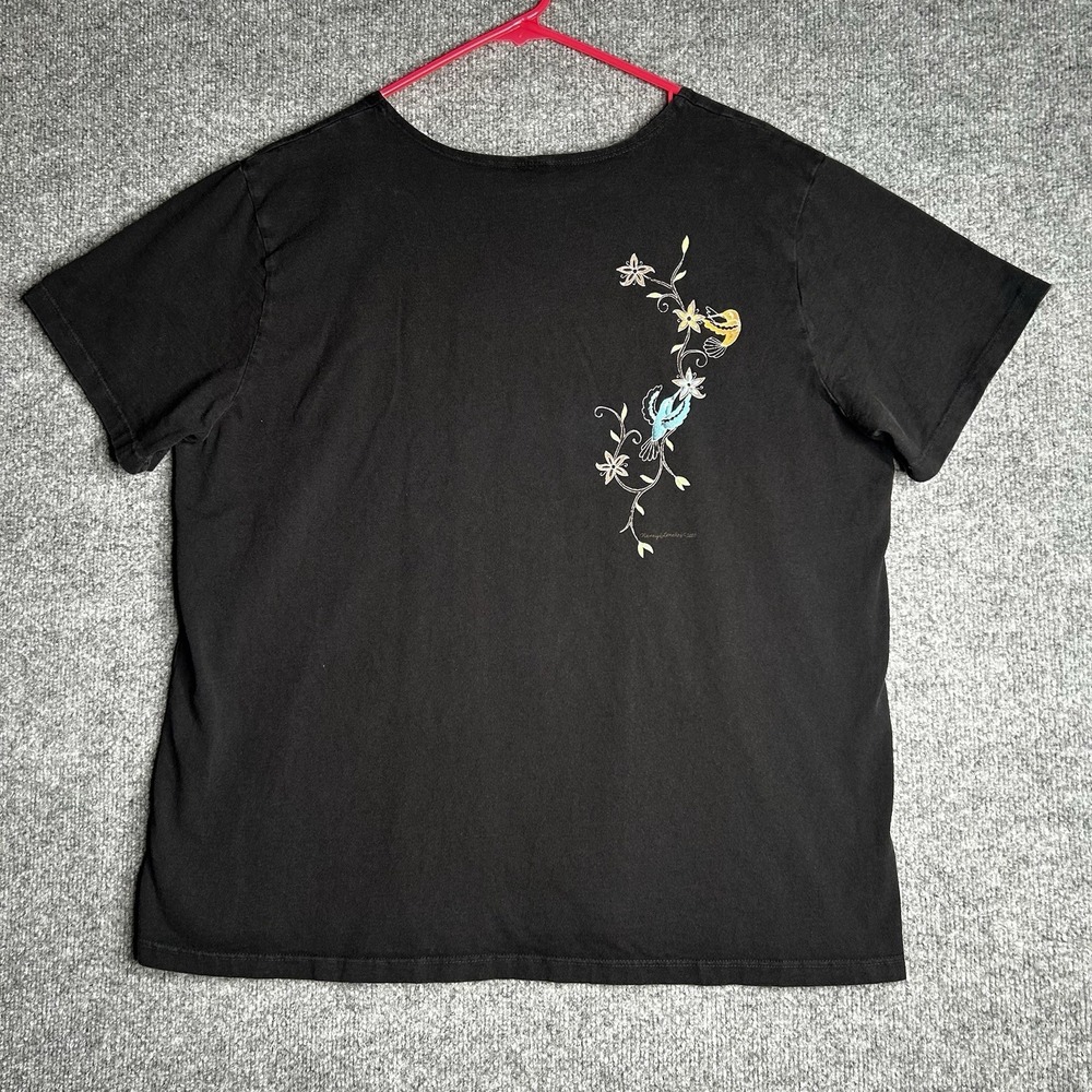 Sabaku Artwear Top Floral Hummingbirds Women Size Xl Black Artsy - Picture 2 of 6